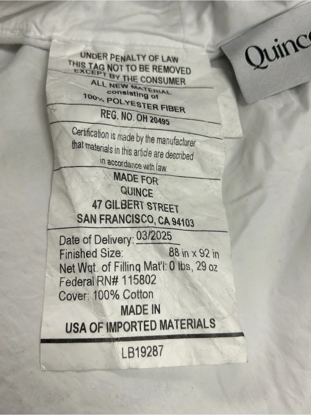 QUINCE Premium Down Alternative Comforter Full/Queen 8526